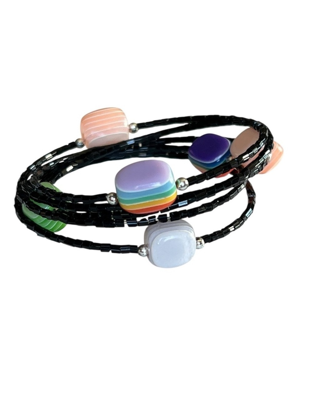 Black Beaded Colorful Layering Wrap Bracelet or Choker Necklaces
